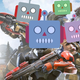 Halo characters from the new game with their faces replaced with robot stickers.